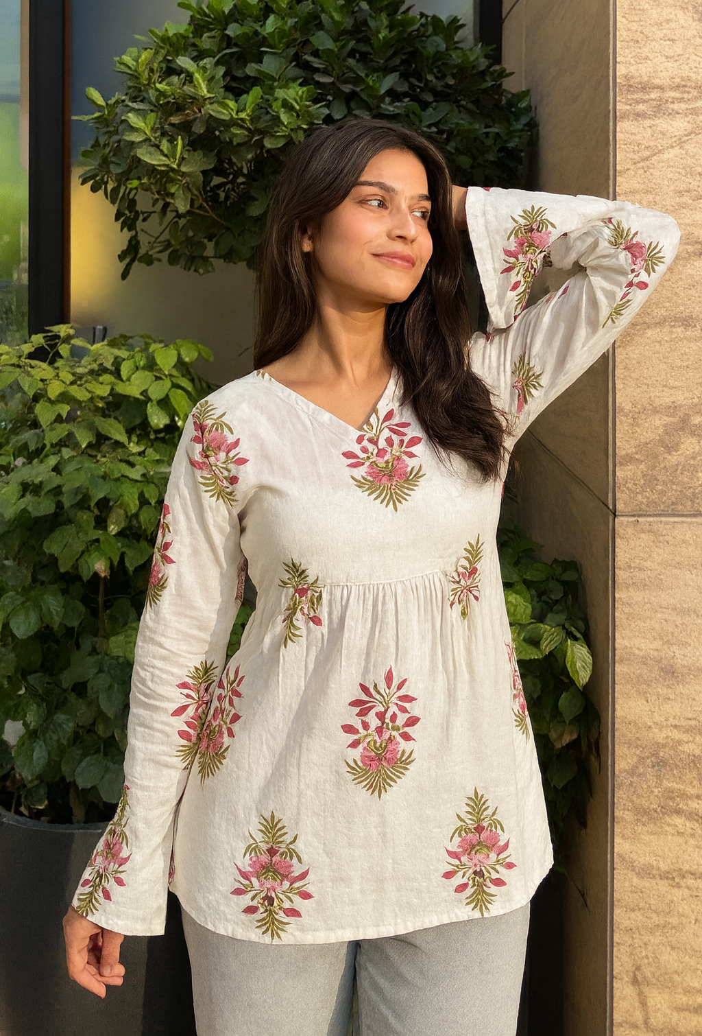 Bellnow Floral Printed Cotton Short Kurti