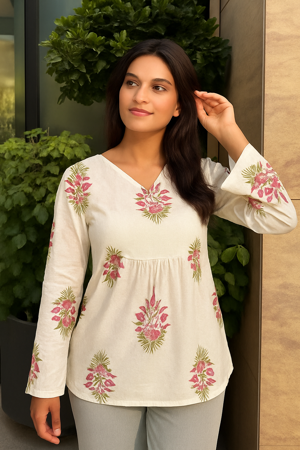 Bellnow Floral Printed Cotton Short Kurti