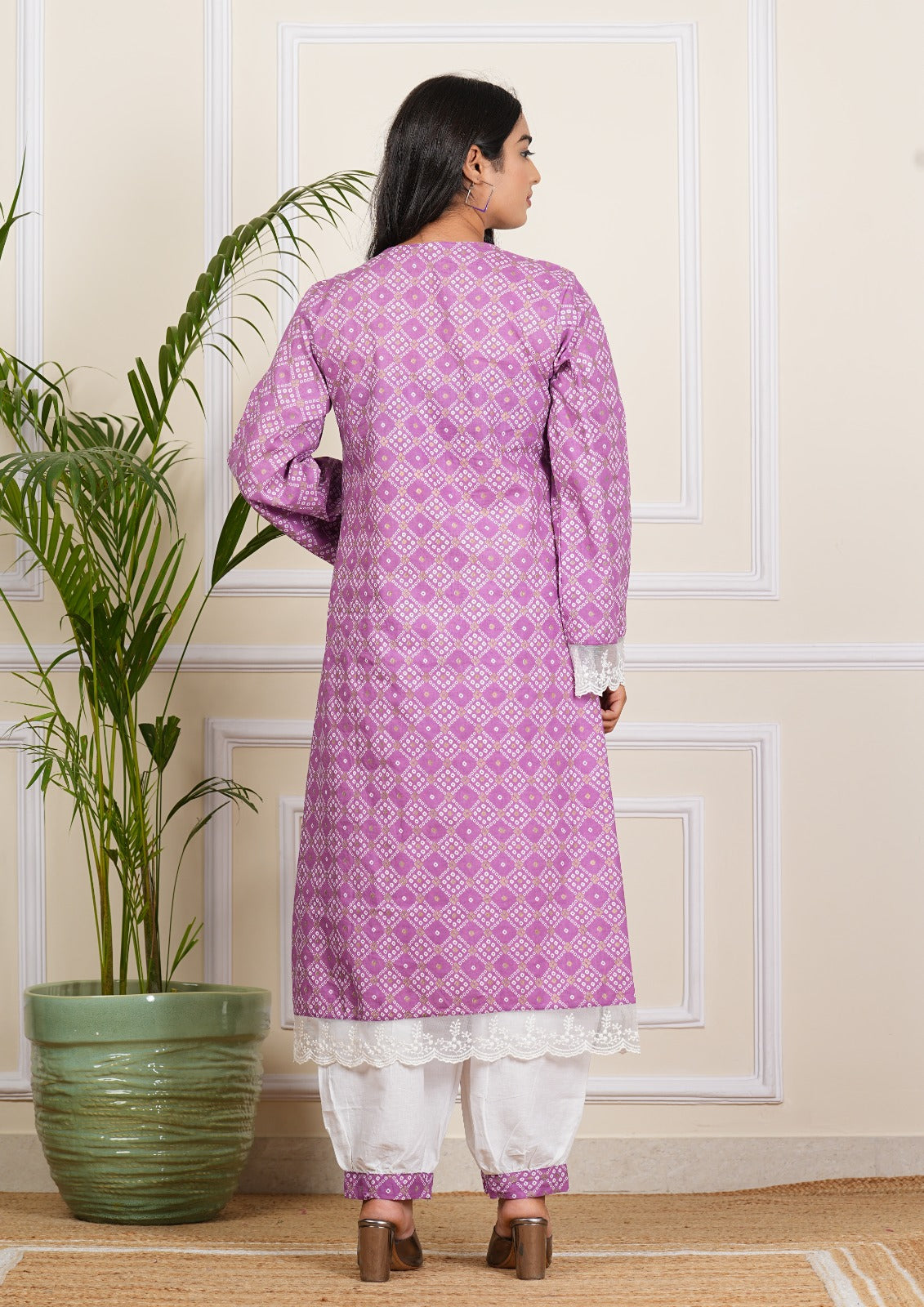 Elegant Light Purple Cotton Kurti Pant Set with Dupatta