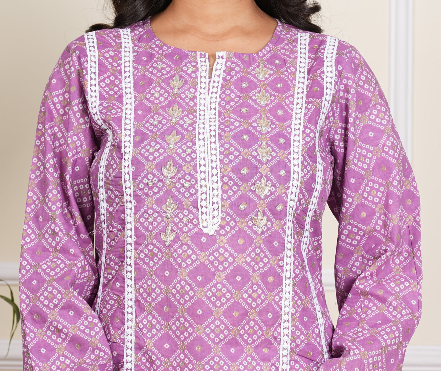 Elegant Light Purple Cotton Kurti Pant Set with Dupatta