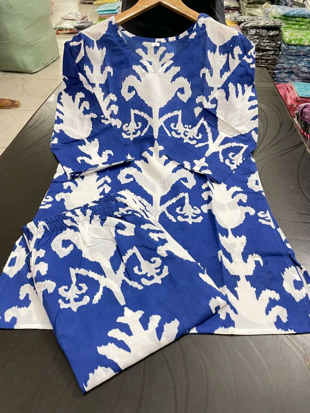 Bellnow Blue Ikat Printed Co-ord Set