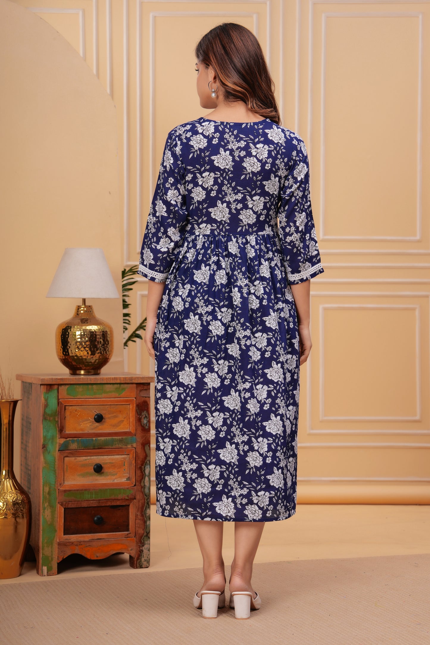 Women Printed Pure Cotton Blue Flared Kurta