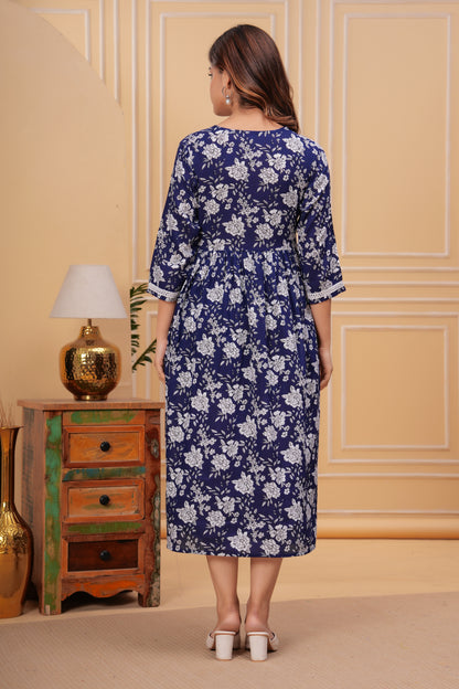 Women Printed Pure Cotton Blue Flared Kurta