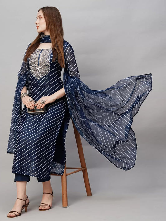 Cotton Blend Kurta Pant Dupatta Set