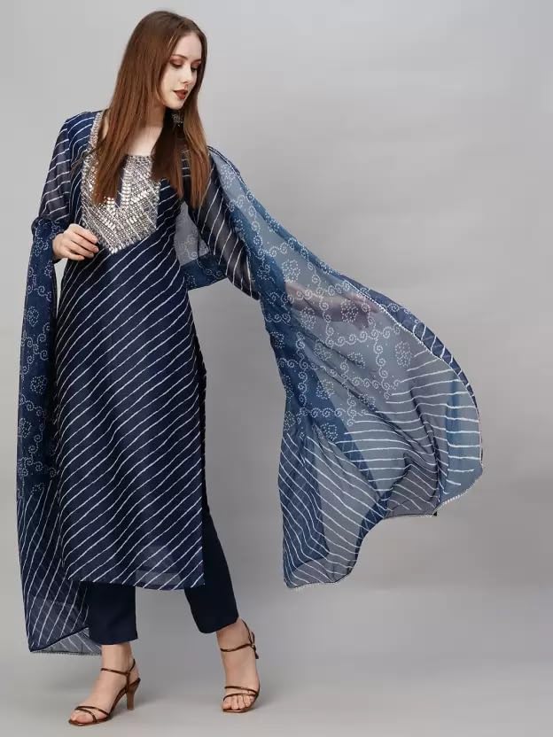 Cotton Blend Kurta Pant Dupatta Set