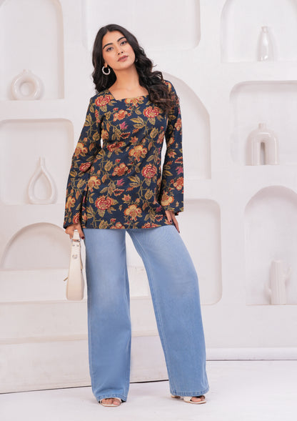 Bellnow Trendy Square Neck Printed Top for Women
