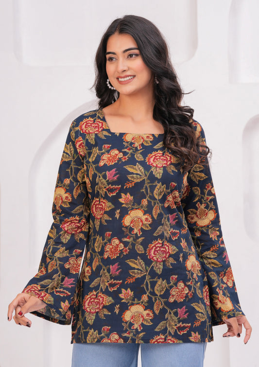 Bellnow Trendy Square Neck Printed Top for Women