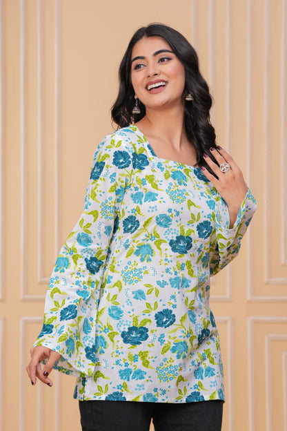 Bellnow Trendy Square Neck Printed Top for Women