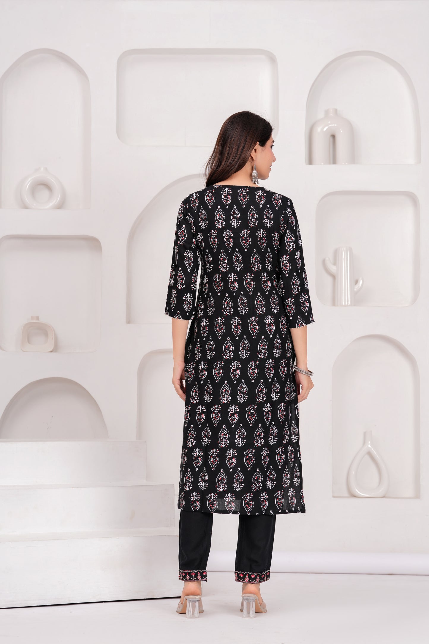 Black & Red Printed Kurta Set with Dupatta – Elegant Ethnic Wear