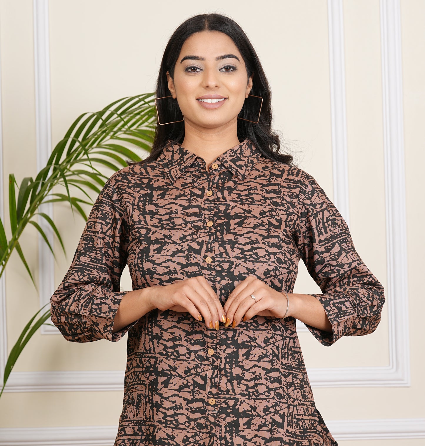 Modern Abstract Print Brown And Black Co-Ord Set for Effortless Elegance