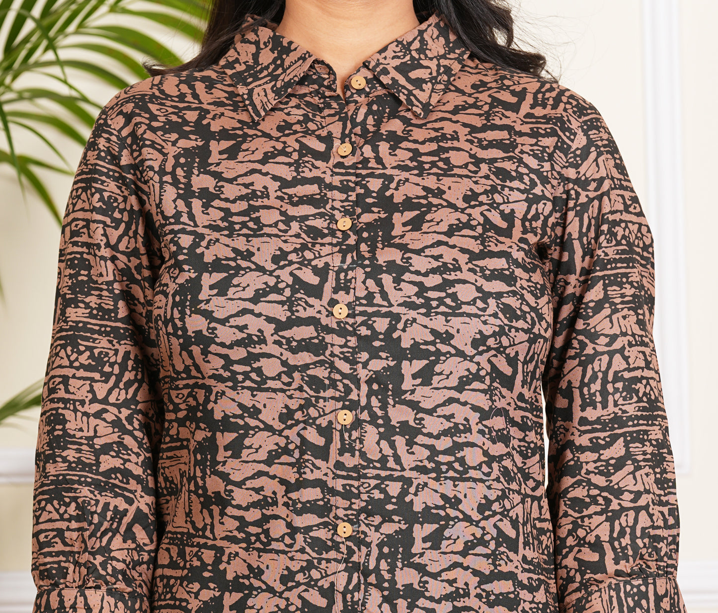 Modern Abstract Print Brown And Black Co-Ord Set for Effortless Elegance