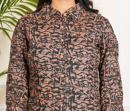 Modern Abstract Print Brown And Black Co-Ord Set for Effortless Elegance