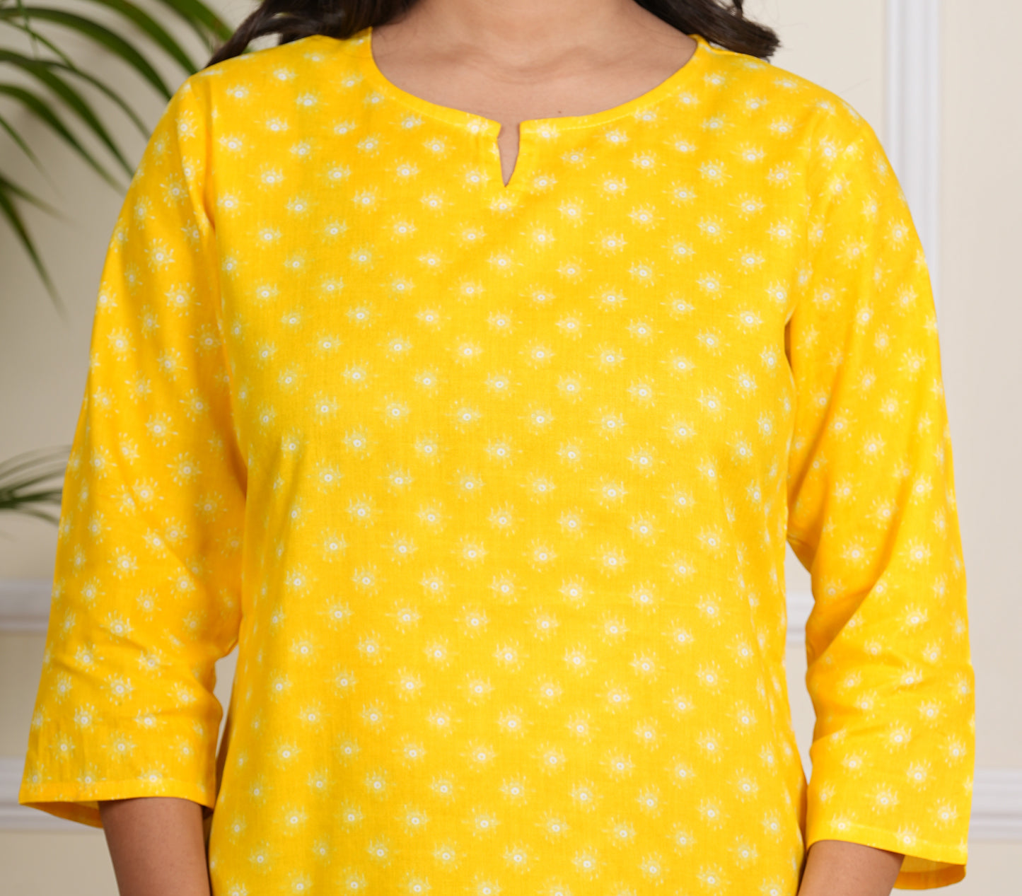 Women's Trending rayon Printed Yellow Short Kurta