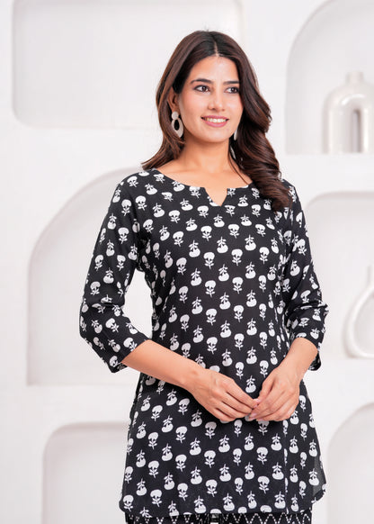 Bellnow - Chic Black & White Floral Co-ord Set