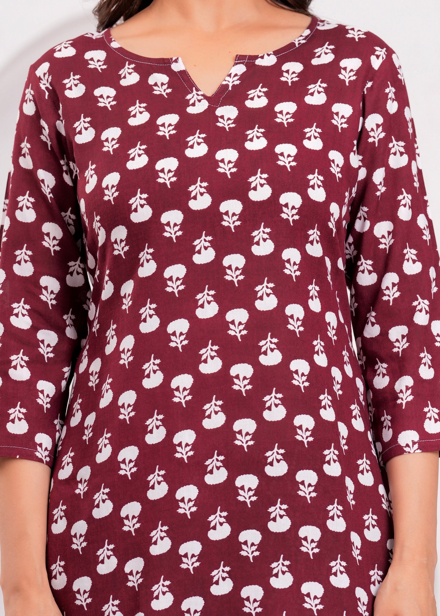 Bellnow Maroon Blossom Cotton Co-Ord Set with Zig-Zag Print Pants