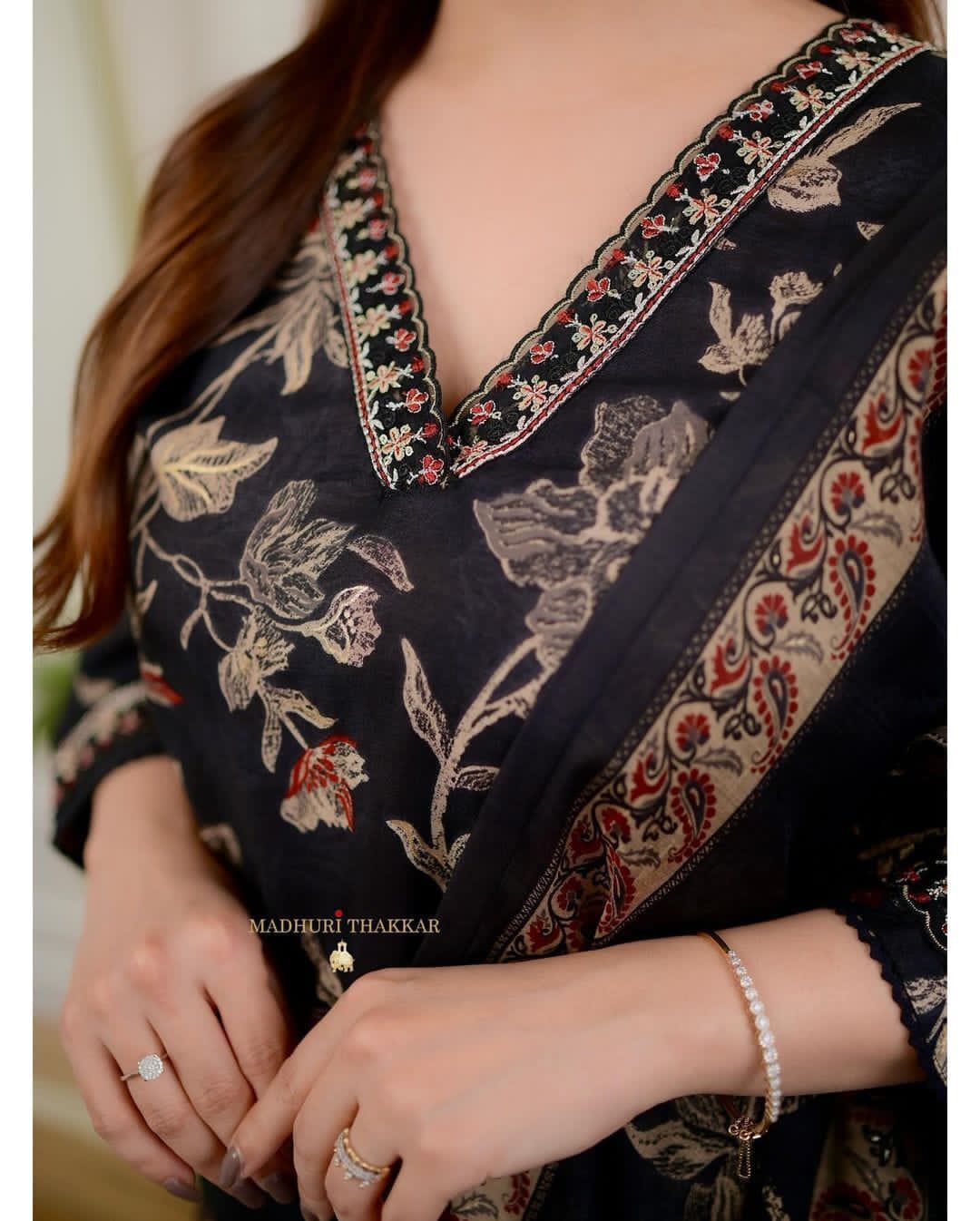 Stylish Black Embroidery Kurta Pant With Dupatta Set