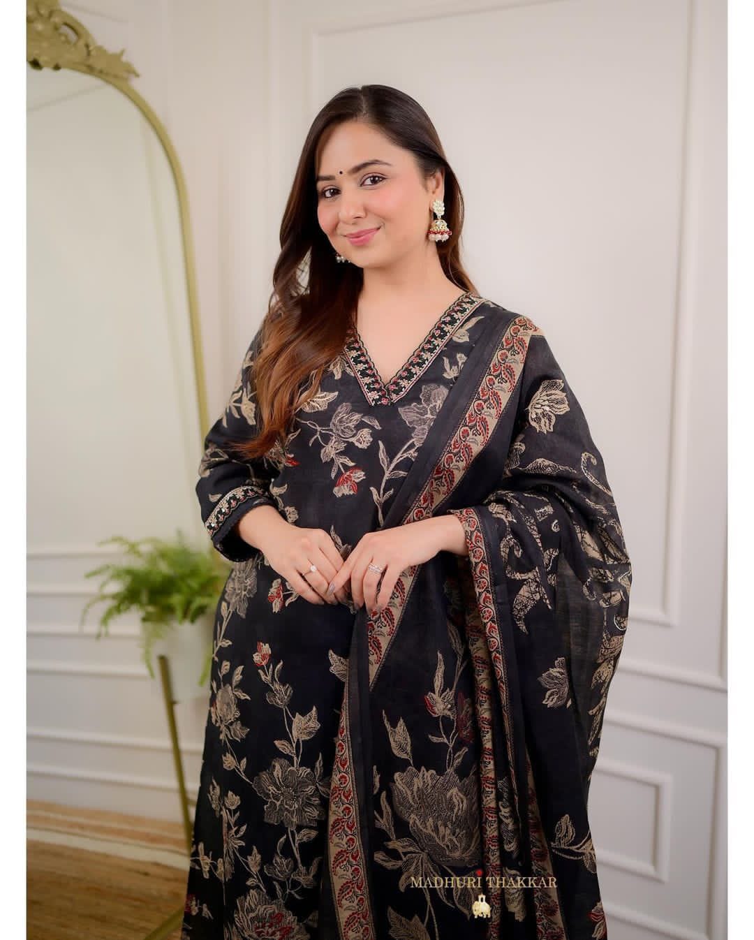 Stylish Black Embroidery Kurta Pant With Dupatta Set