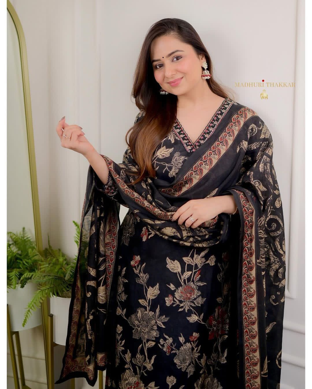 Stylish Black Embroidery Kurta Pant With Dupatta Set