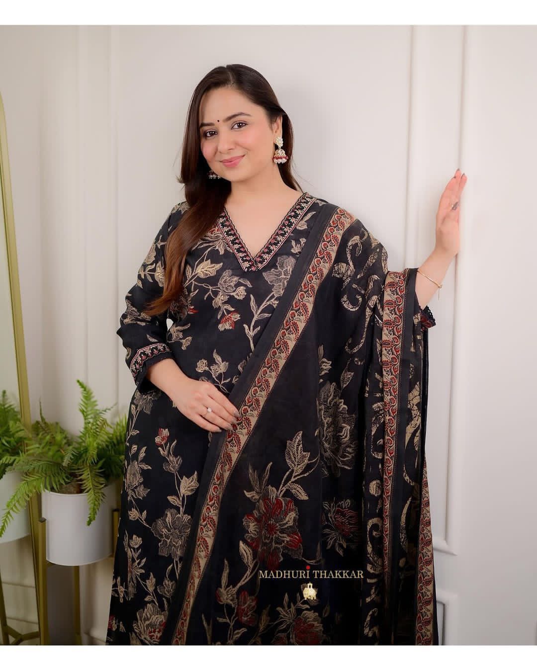 Stylish Black Embroidery Kurta Pant With Dupatta Set