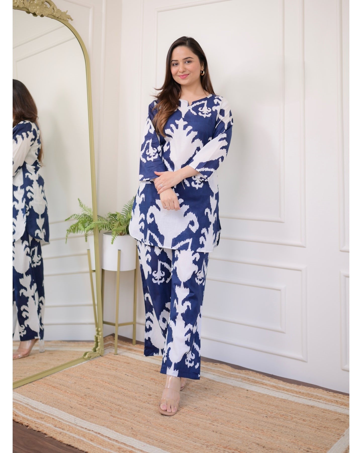 Bellnow Blue Ikat Printed Co-ord Set