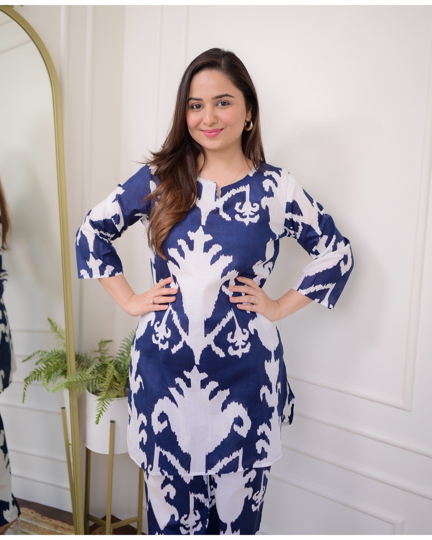 Bellnow Blue Ikat Printed Co-ord Set