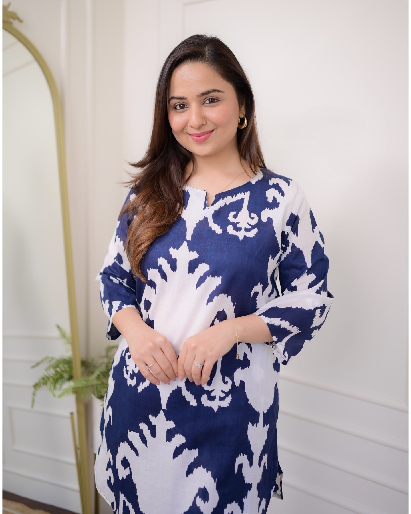 Bellnow Blue Ikat Printed Co-ord Set