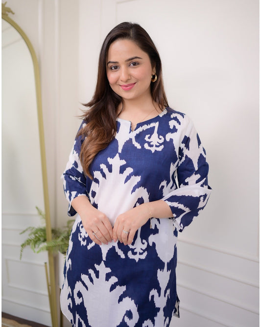 Bellnow Blue Ikat Printed Co-ord Set