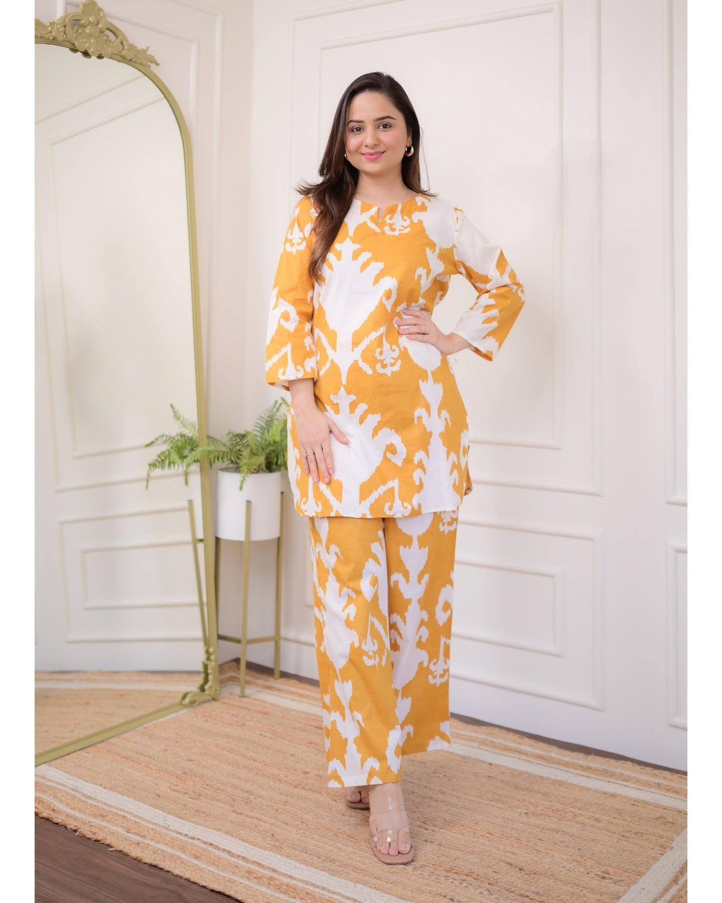 Bellnow Gold Ikat Printed Co-ord Set