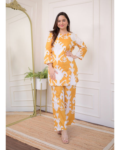 Bellnow Gold Ikat Printed Co-ord Set