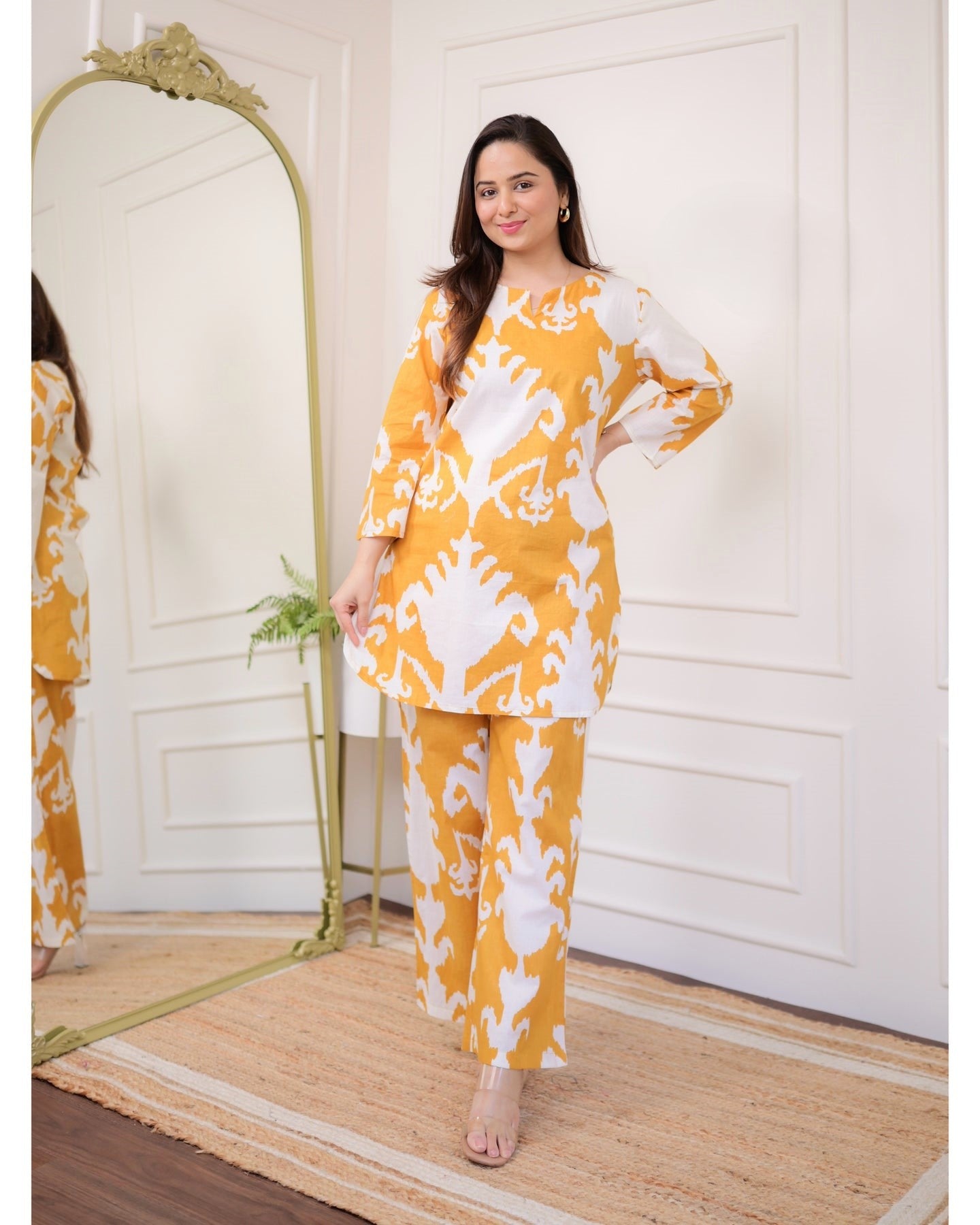 Bellnow Gold Ikat Printed Co-ord Set