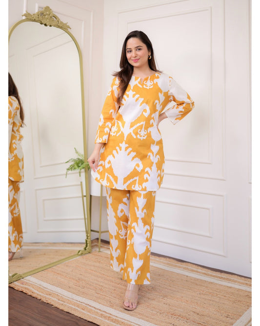 Bellnow Gold Ikat Printed Co-ord Set