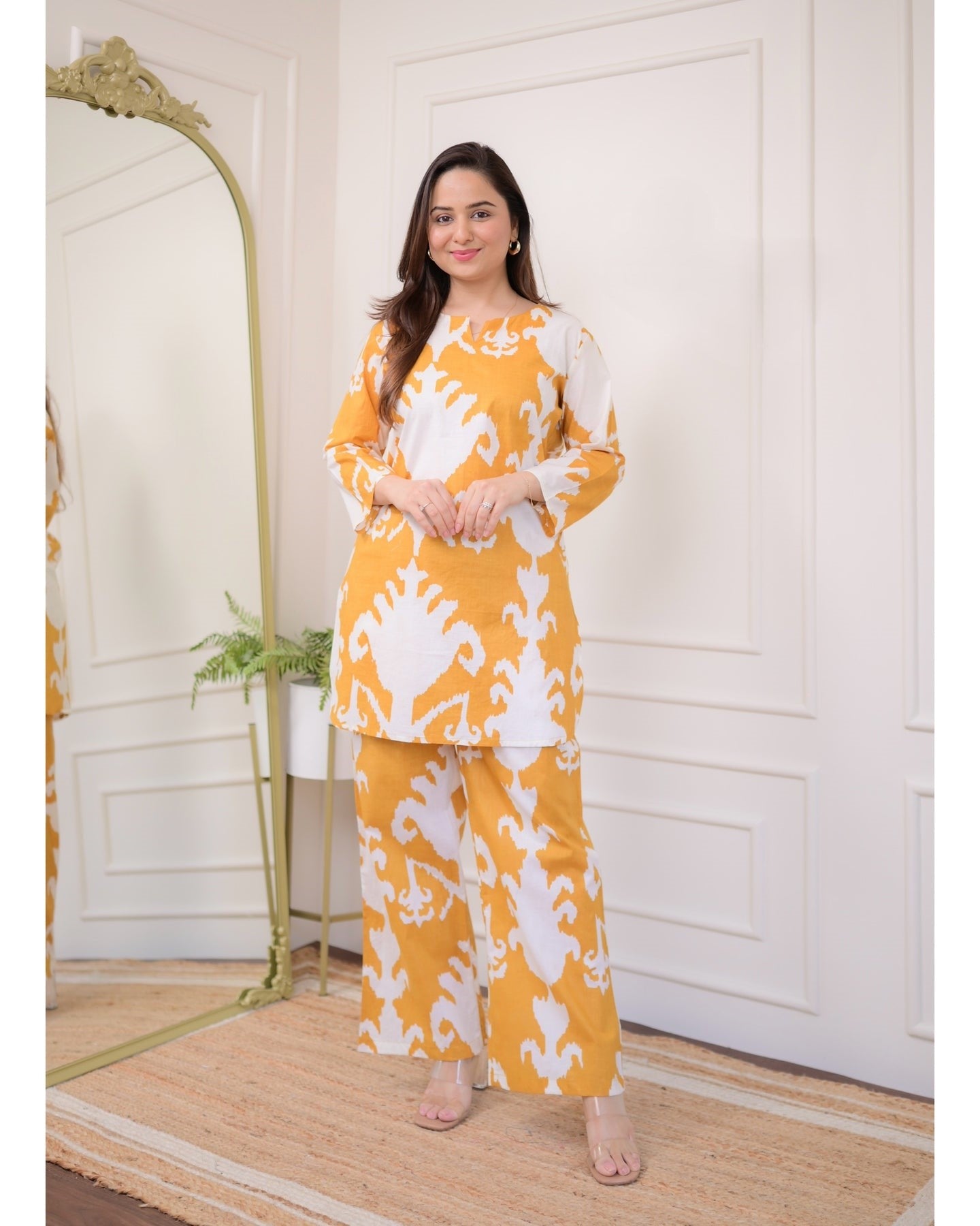 Bellnow Gold Ikat Printed Co-ord Set