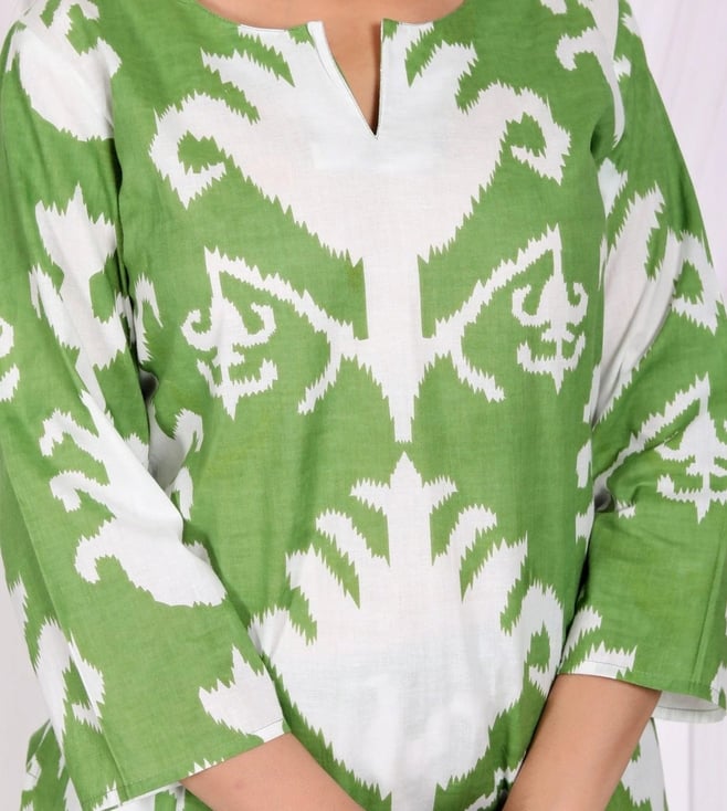 Bellnow Ethnic Ikat Co-ord Set in Fresh Green & White