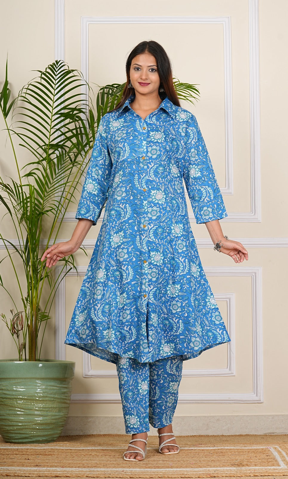 Graceful Blue Floral Print Co-ord Set