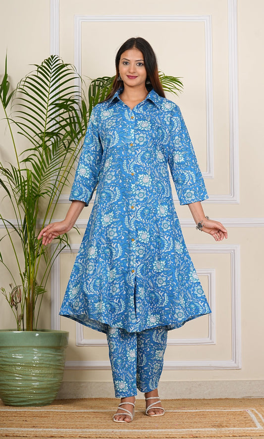 Graceful Blue Floral Print Co-ord Set