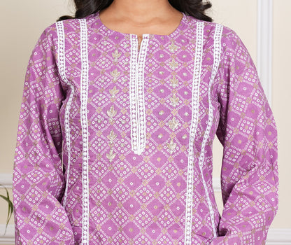 Elegant Light Purple Cotton Kurti Pant Set with Dupatta