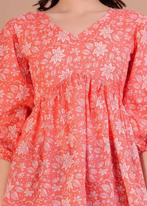 Casual Regular Sleeves Printed Women Orange Top